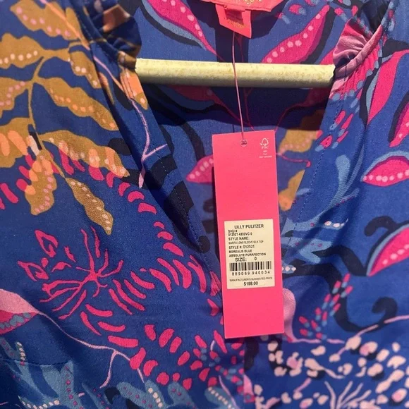 Lilly Pulitzer $198 Sarita Silk Top,  Absolute Purrfection, Size 0 NWT BOHO - Picture 7 of 10